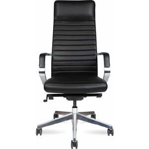 Офисное кресло NORDEN Сиена M A1811-1 black leather черная кожа/строчка/алюминевая база