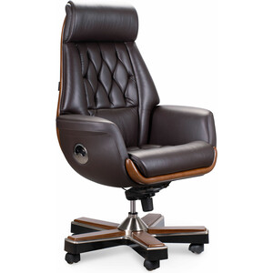 Офисное кресло NORDEN Трон YS1505A-brown коричневая кожа офисное кресло norden porsche f181 brown leather коричневая кожа алюминий крестовина