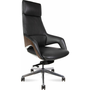 Офисное кресло NORDEN Шопен FK 0005-A black leather черная кожа / алюминий крестовина офисное кресло norden шопен lb fk 0005 b beige leather бежевая кожа алюминий крестовина