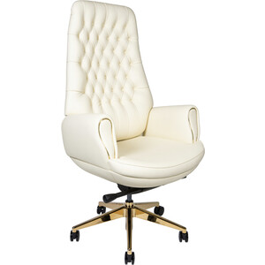 Офисное кресло NORDEN Моцарт 9132 white leather ivory кожа / алюминий крестовина золотого цвета офисное кресло norden трон ys1505a brown коричневая кожа