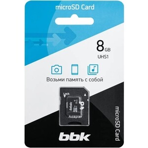 

Карта памяти BBK MicroSDHC 008GHCU1C10A, 8Гб, UHS-1, класс 10, адаптер, MicroSDHC 008GHCU1C10A, 8Гб, UHS-1, класс 10, адаптер