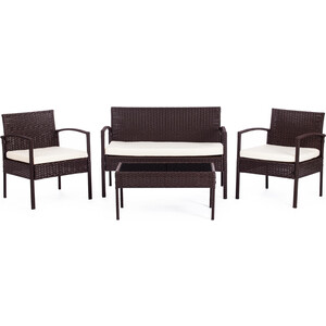 Лаундж сет (диван+2кресла+столик+подушки) TetChair mod. 210000 пластиковый ротанг, коричневый, ткань: DB-02 бежевый кресло tetchair style ткань коричневый f25 13376