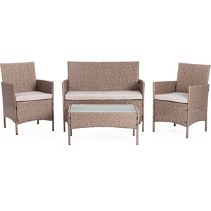 Лаундж сет (диван+2кресла+столик+подушки) TetChair mod. 210013 А пластиковый ротанг, серый, ткань: DB-11 светло-серый 3 местный диван темно серый ткань
