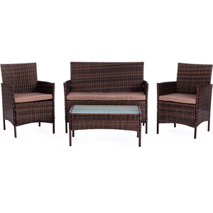 фото Лаундж сет (диван+2кресла+столик+подушки) tetchair mod. 210013 а пластиковый ротанг, темно-коричневый, ткань db-18 серый