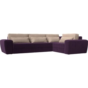 фото Лига диванов угловой диван лига-008 long правый велюр фиолетовый/бежевый