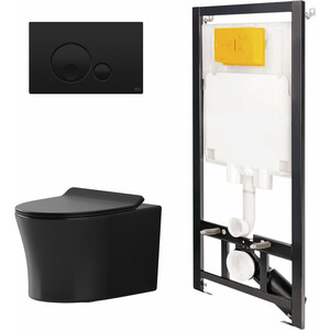 Комплект унитаза Point Вега с инсталляцией OLI, черной клавишей Globe, сиденье микролифт (886914GBO3+PN41711BM) складное сиденье для крепления на стену