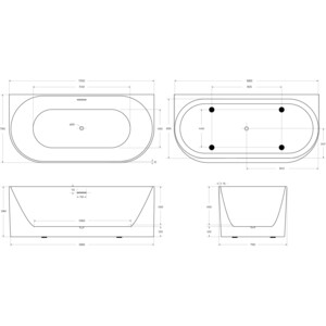 Акриловая ванна BelBagno 170х80 слив-перелив, белая (BB412-1700-800)