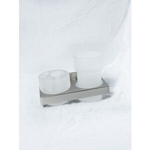 фото Стакан для ванной tiger items двойной, брашированная сталь/стекло матовое (2828.2.09.00)