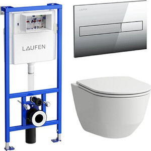 Комплект унитаза Laufen безободковый, с инсталляцией, кнопка хром, сиденье-микролифт (8.6996.6.000.000.R) комплект унитаза с инсталляцией laufen