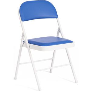 Стул складной TetChair Folder (mod 3022G) каркас: металл, сиденье/спинка: экокожа, 46,5x47,5x79 см blue (синий) / white (белый) кресло шезлонг 85х64х86 см металл синий
