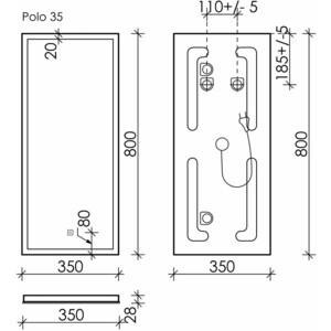 фото Зеркало sancos polo 35х80 подсветка, сенсор (pl35)