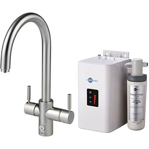 Смеситель для кухни InSinkErator AquaHot с системой мгновенного приготовления кипяченой воды, матовый никель (F-4N1J-BR) смеситель для ванны wasserkraft wern никель 4201