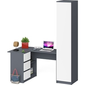 Комплект СВК Мори Стол компьютерный МС-16 левый + Пенал МШ400.1, цвет графит/белый комплект мебели для ванной 3 в 1 смарт 42 см матовый графит