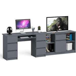 комплект свк мори стол письменный мсп1200 1 тумба мтв1204 1 графит белый Комплект СВК Мори Стол компьютерный МС-2 + Тумба МТВ1204.1, цвет графит