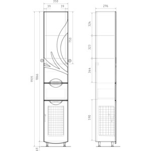 фото Пенал volna adel 35х195 с бельевой корзиной, белый (pnadel35.kz-01)