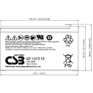 фото Батарея csb 12v 7.2ah csb gp1272 f2