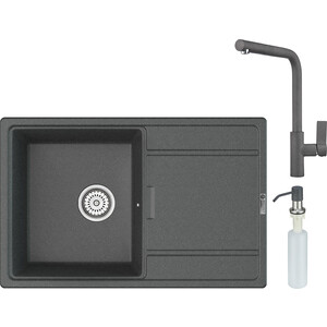 Кухонная мойка и смеситель Point Лаура 78 с дозатором, графит (PN3005GR, PN3102GR, PN3201GR)