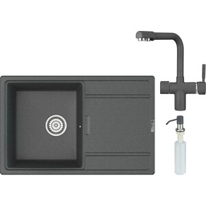 Кухонная мойка и смеситель Point Лаура 78 с дозатором, графит (PN3005GR, PN3104GR, PN3201GR)