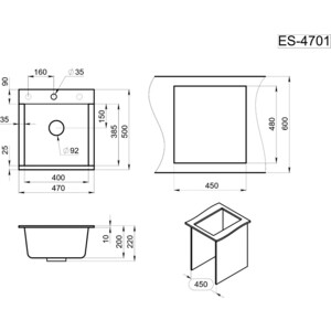 фото Кухонная мойка granula estetica es-4701 графит