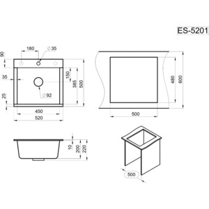 фото Кухонная мойка granula estetica es-5201 графит