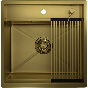 Кухонная мойка Granula KS-5051 с дозатором и ролл-матом, золото сатин декоративная накладка belbagno на отверстие перелива изогнутое золото