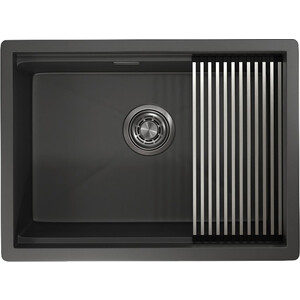 Кухонная мойка Granula KS-6045U с дозатором и ролл-матом, черный матовый