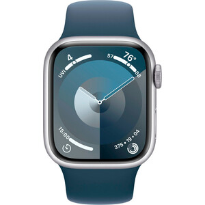 Смарт-часы Apple Watch Series 9 A2978 41мм OLED корп.серебристый Sport Band рем.синий разм.брасл.:130-180мм (MR903LL/A) смарт часы samsung galaxy watch 6 classic 43мм 1 3 amoled корп серебристый рем серебристый sm r950nzsacis