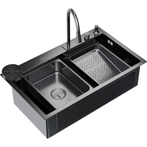 Кухонная мойка Mixline Pro 75х46 со смесителем, черный графит нано (4610211006300) автомобильная мойка воды шланг высокого давления распылитель пены насадка для пены дозатор мыла