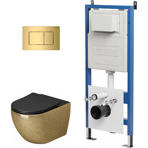 Комплект унитаза Grossman Color сиденье микролифт, инсталляция, клавиша золото глянцевая, золото/черный (97.4411GBLS.04.30M)