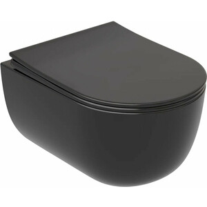 Унитаз подвесной безободковый Ceramicanova Modena Rimless с сиденьем микролифт, черный матовый (CN6063MB) унитаз приставной безободковый aquame rimless c сиденьем микролифт aqm3001