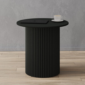 фото Журнальный столик genglass круглый с металлическим черным подстольем и черной столешницей genglass trubis wood ggt-03-2-2-s-60