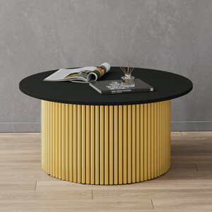 Журнальный столик Genglass круглый с металлическим золотым подстольем и черной столешницей GENGLASS TRUBIS Wood GGT-03-1-2-M-80 приставной столик круглый 37 4x59 см золотой