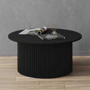 фото Журнальный столик genglass круглый с металлическим черным подстольем и черной столешницей genglass trubis wood ggt-03-2-2-m-80