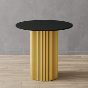 Стол круглый обеденный Genglass с металлическим золотым подстольем и черной столешницей GENGLASS TRUBIS Wood GGT-03-1-2-L-80