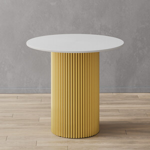 Стол круглый обеденный Genglass с металлическим золотым подстольем и белой столешницей GENGLASS TRUBIS Wood GGT-03-1-3-L-80 perrin стол обеденный