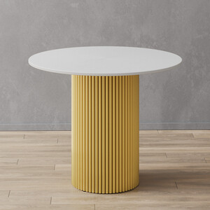 Стол круглый обеденный Genglass с металлическим золотым подстольем и белой столешницей GENGLASS TRUBIS Wood GGT-03-1-3-L-90 perrin стол обеденный