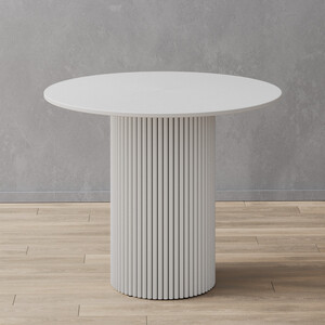 Стол круглый обеденный Genglass с белым металлическим подстольем и белой столешницей GENGLASS TRUBIS Wood GGT-03-3-3-L-90