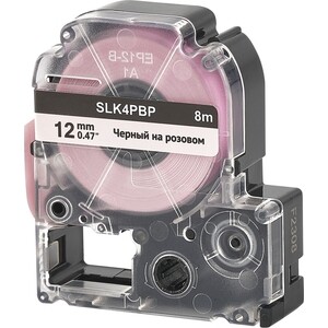 Кассета с лентой S'OK K4PBP для Epson , черный на розовом, 12мм/8м