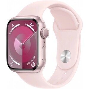 Смарт-часы Apple Watch Series 9 A2978 41мм OLED корп.розовый Sport Band рем.светло-розовый разм.брасл.:130-180мм (MR933LL/A) электронные часы кокетка розовый