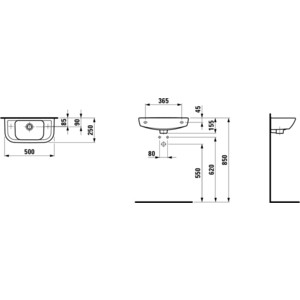 Раковина Laufen Pro 50х25 см, с отверстием слева (8.1695.7.000.105.1) Pro 50х25 см, с отверстием слева (8.1695.7.000.105.1) - фото 2