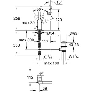 Смеситель для раковины Grohe Quadra с донным клапаном (23297000)