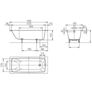 Ванна стальная Kaldewei Cayono 747 Easy-Clean 150x70 с экраном Emmy Бриз и ножками