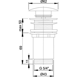 Донный клапан AlcaPlast Click-clack 5/4" цельнометаллический, с большой заглушкой (A395)