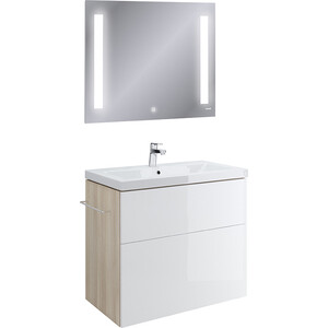 фото Мебель для ванной cersanit smart 80 корпус ясень, фасад белый