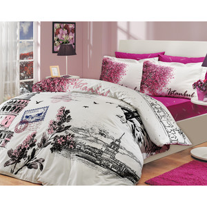 Комплект постельного белья Hobby home collection 1,5 сп, поплин, Istanbul Panaroma, розовый (1501000112)