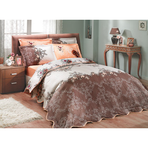 Набор для спальни Hobby home collection Delfina-Carmen покрывало + КПБ 2-х сп. поплин коричневый/персиковый (1501000094)