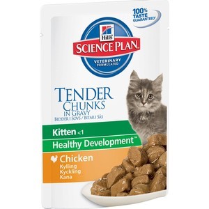 Паучи Hill's Science Plan Healthy Development Kitten Chicken Tender Chunks in Gravy с курицей кусочки в подливке для котят 85г (2112) - фото 1