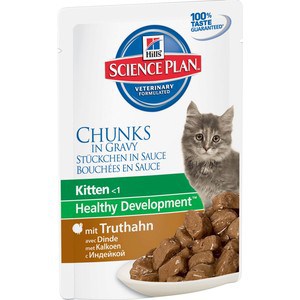 Паучи Hill's Science Plan Healthy Development Kitten Turkey Chunks in Gravy с индейкой кусочки в подливке для котят 85г (2114)