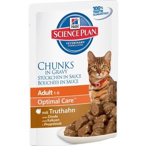 Паучи Hill's Science Plan Optimal Care Adult Turkey Chuks in Gravy с индейкой кусочки в подливке для кошек 85г (2107)