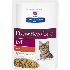 фото Паучи hill's prescription diet i/d digestive care with chicken с курицей диета при лечении заболеваний жкт для кошек 85г (1189)